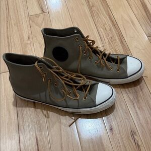 Converse Olive Green High-Top Sneakers with Tan Accents